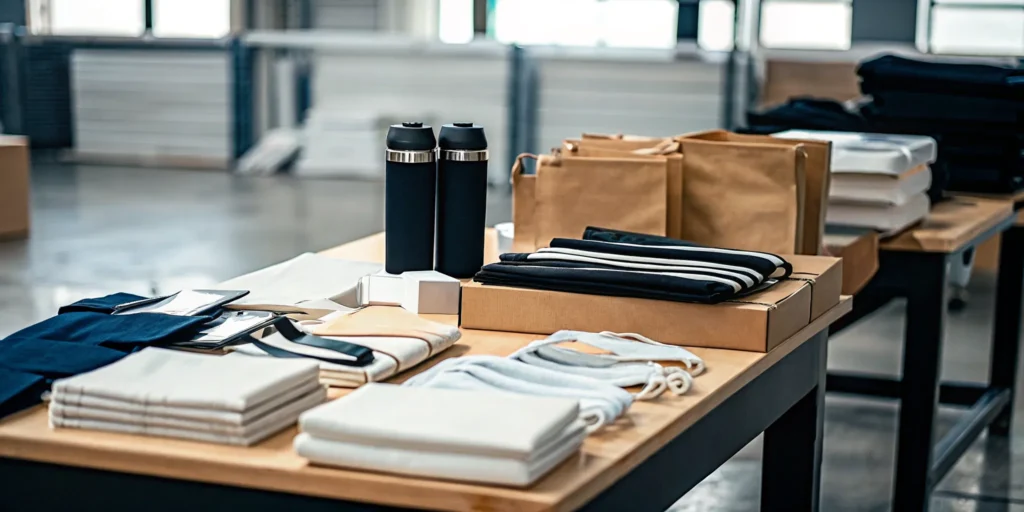 Sustainable corporate merchandise kit with apparel and reusable products
