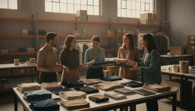 Team coordinating branded merchandise fulfillment in a warehouse